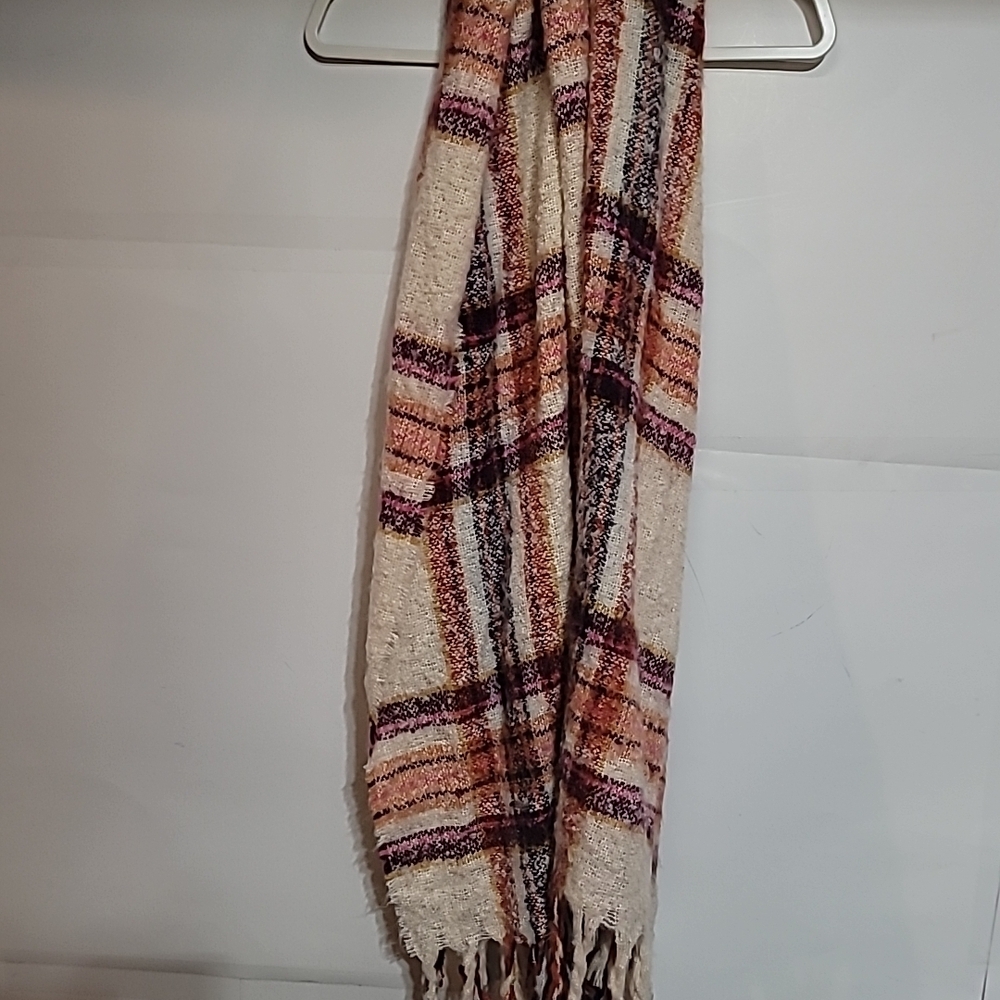Plaid Cream and Pink Women's Scarf